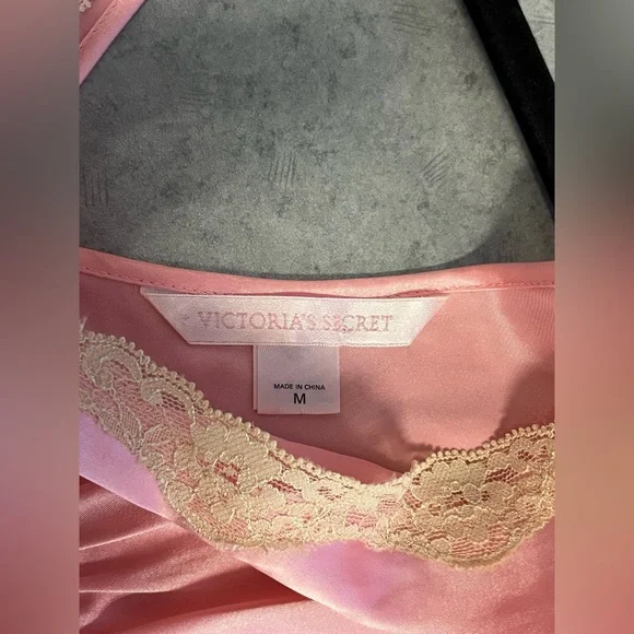 Victoria's Secret Pink Satin Chemise with Lace—Medium - Picture 5 of 6